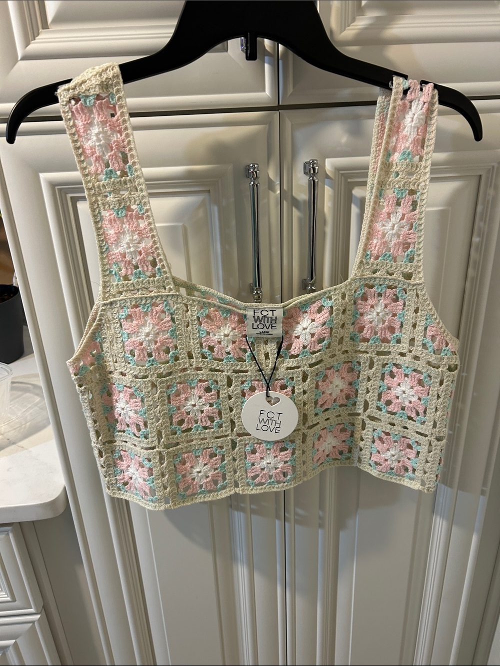 Pastel Crochet Square Crop Top - Pink & Mint